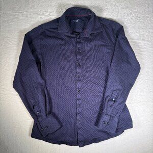 Stone Rose Men's Medium Blue With Red Polka Dot Woven Long Sleeve Dress Shirt